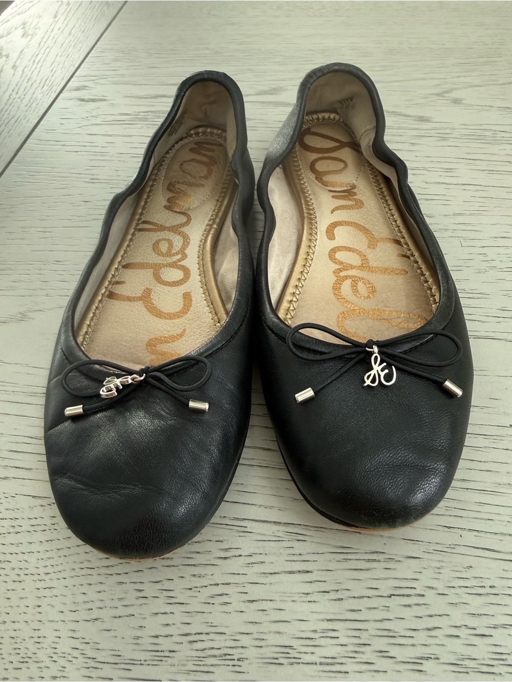 Sam Edelman Black Leather Ballet Flats with Bow Accent